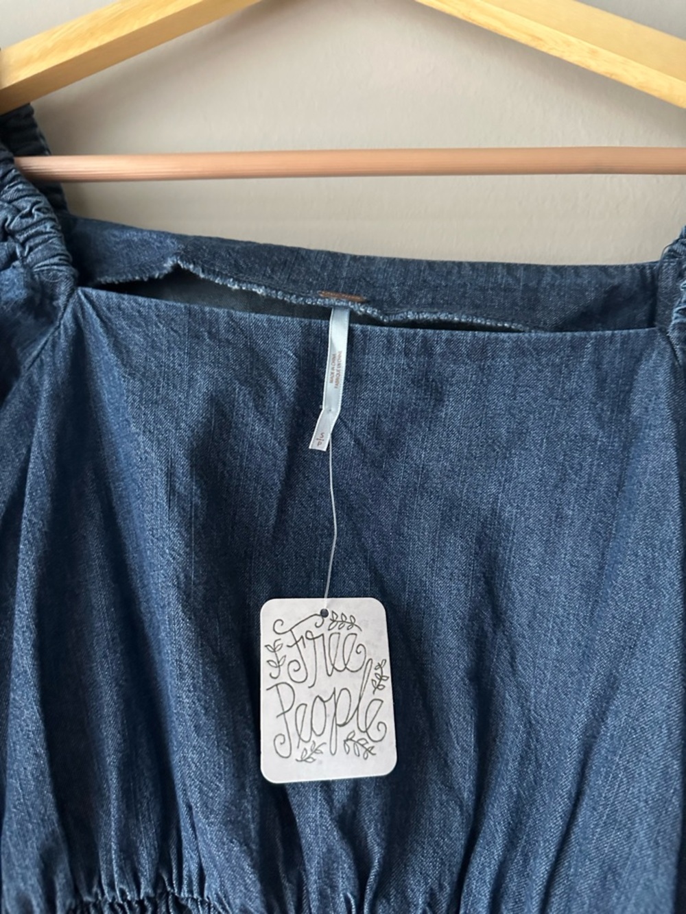Free People Denim Square-Neck Smocked long sleeve Waist Dress - Dark Blue - Picture 2 of 2